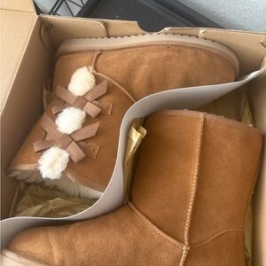 UGG Tan Winter Boots with Pom Poms